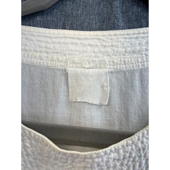 Womens White L/XL Short Sleeves Embroidery Tie Waist Prairie/BOHO Dress FLAWS - Picture 5 of 9